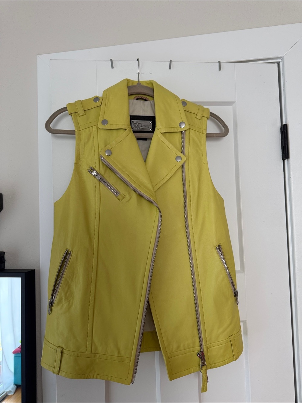 Mackage Yellow Leather Sleeveless Moto Vest
